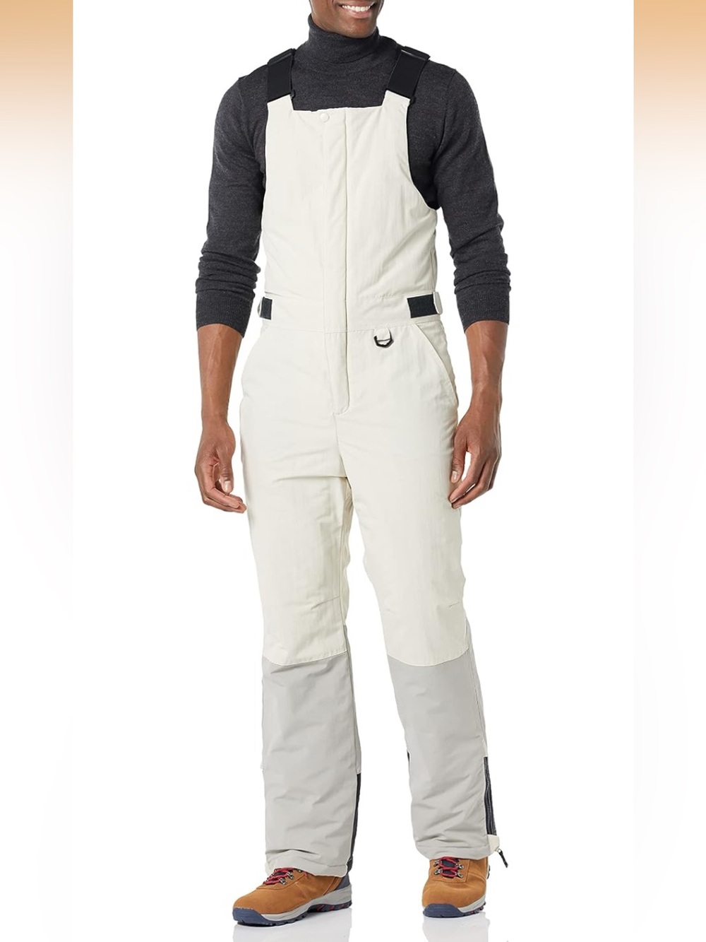 Men's Snow Bib Overalls in Off-White and Light Gray, black .